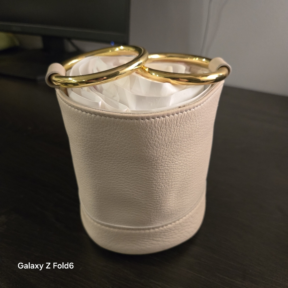 Simon Miller Cream Leather Bucket Bag with Gold Rings